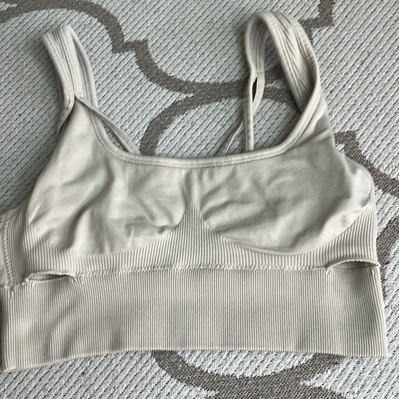 Aerie seamless square neck ribbed cream double back straps lounge sports bra - Picture 4 of 6